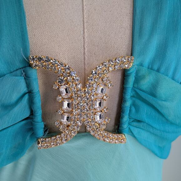 Vintage Cache Prom Dress Maxi Gown 6 Blue Green Y2K Fairy Mermaid Ombre Halter - Picture 5 of 13